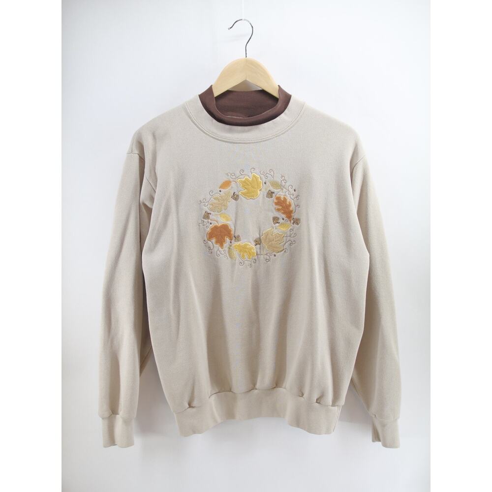 Vintage Decorated Originals‎ Size M Sweatshirt Embroidered Leaves Beige USA